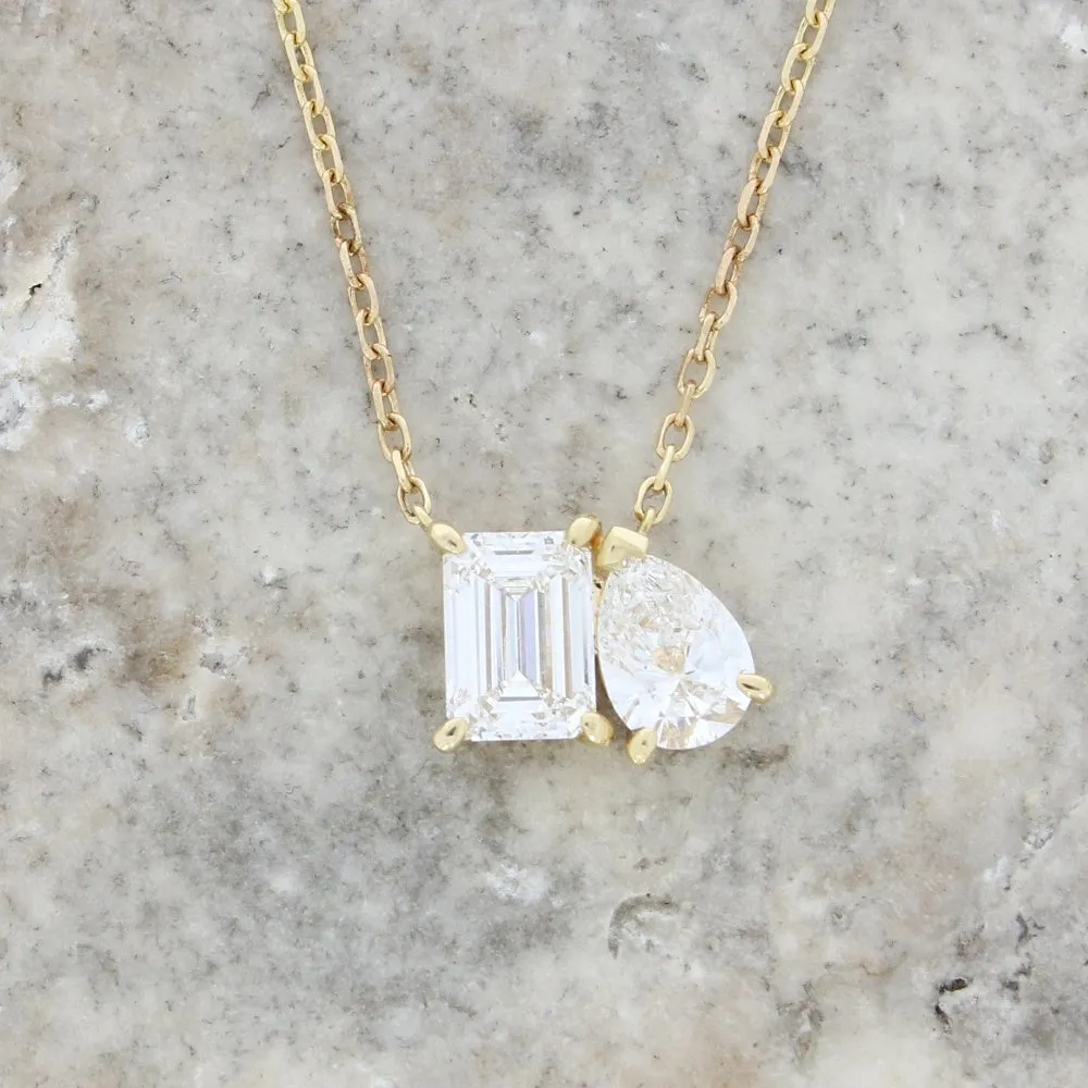 14ct Gold Toi Et Moi 1.70cts Lab Grown Diamond Pendant and Chain