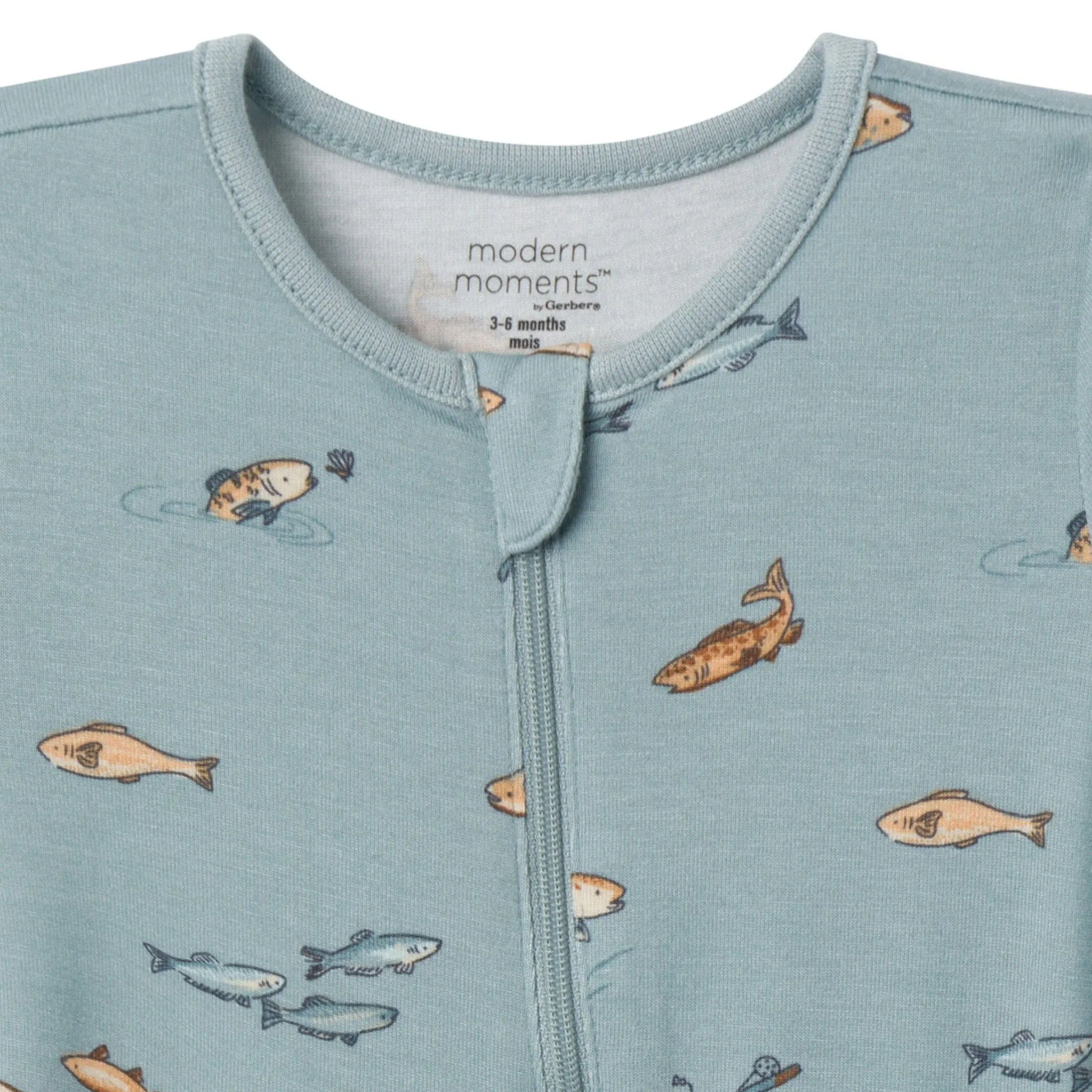 2-Pack Baby Boys Teal Fishing Zip Front Rompers Gerber Childrenswea