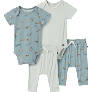 4-Piece Baby Boys Teal Fishing Bodysuits and Pants Set Gerber Childrenswea