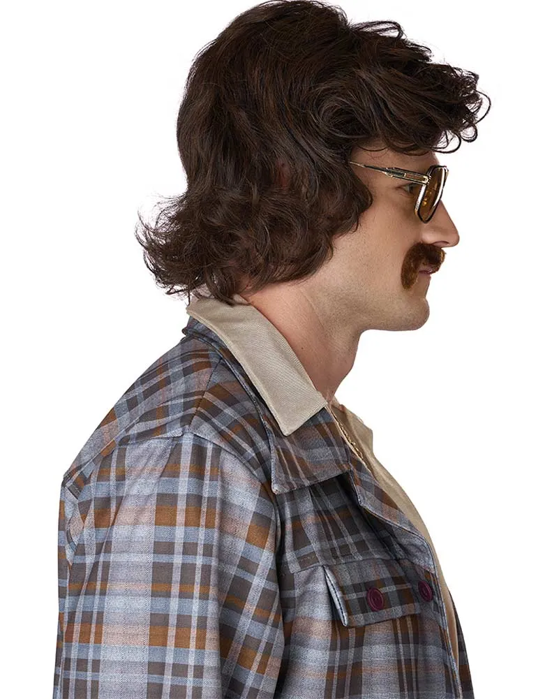 70s Disco Daddy Short Brown Wig and Moustache