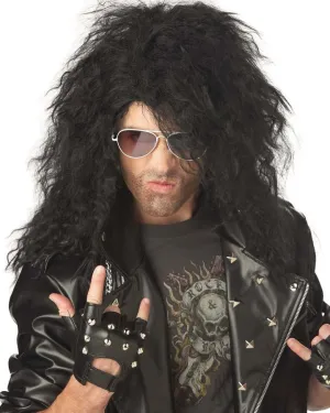 80s Heavy Metal Rocker Long Black Wig