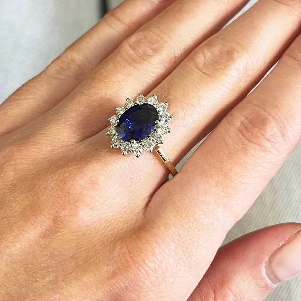 9ct Gold Lab Grown Sapphire and Diamond Cluster Ring