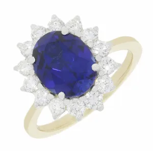 9ct Gold Lab Grown Sapphire and Diamond Cluster Ring