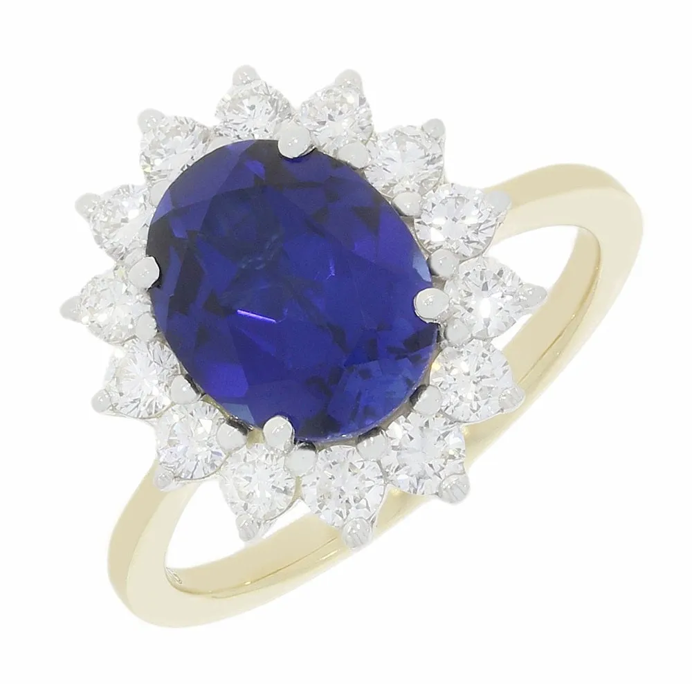 9ct Gold Lab Grown Sapphire and Diamond Cluster Ring