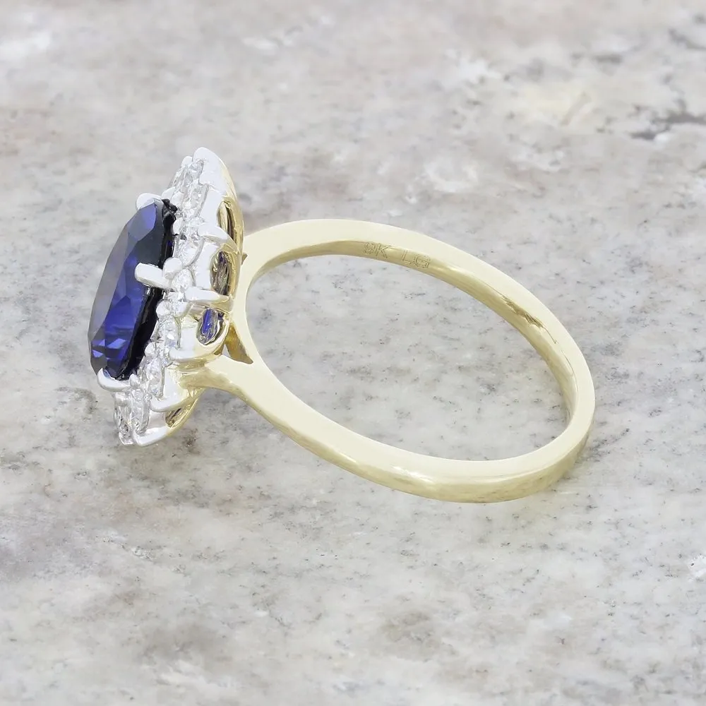 9ct Gold Lab Grown Sapphire and Diamond Cluster Ring