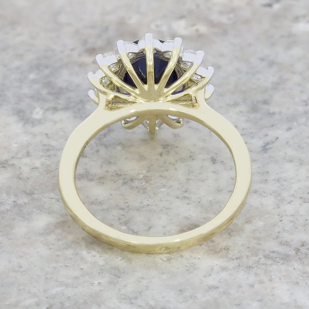 9ct Gold Lab Grown Sapphire and Diamond Cluster Ring