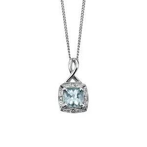 9ct White Gold Aquamarine and Diamond Pendant GP709T