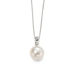 9ct White Gold Freshwater Pearl and Diamond Pendant GP884W