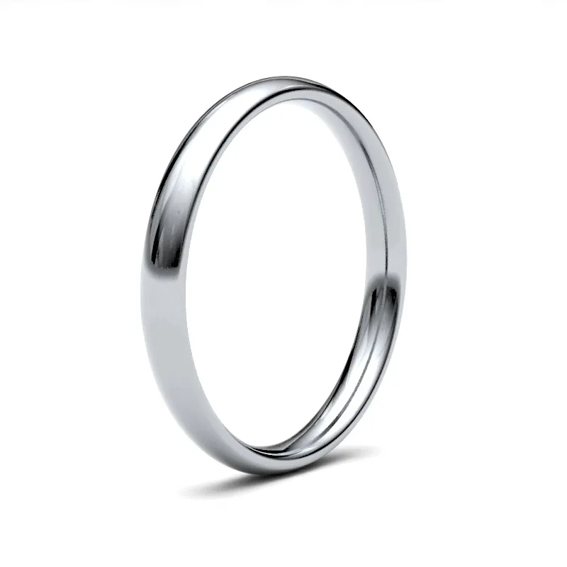 9ct White Gold Traditional Court 2.5mm Medium Weight Polished Ladies Wedding Ring