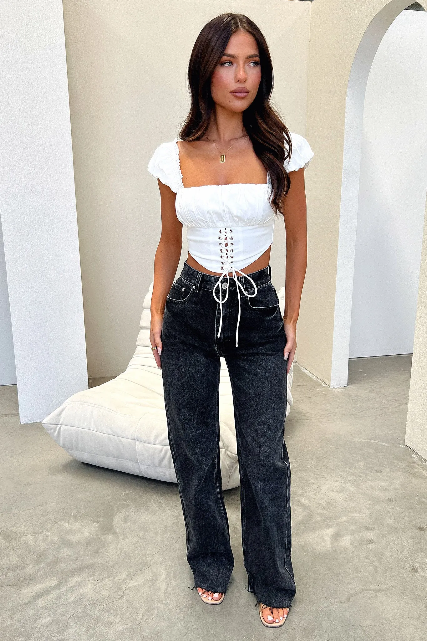 Ace Semi-Wide Leg Denim Jeans - Black