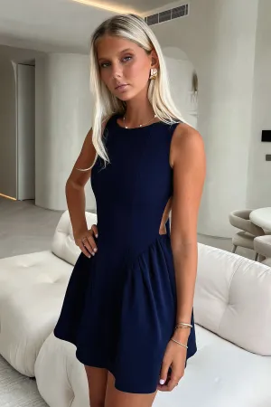 Adeline Lace up Back Mini Dress - Navy
