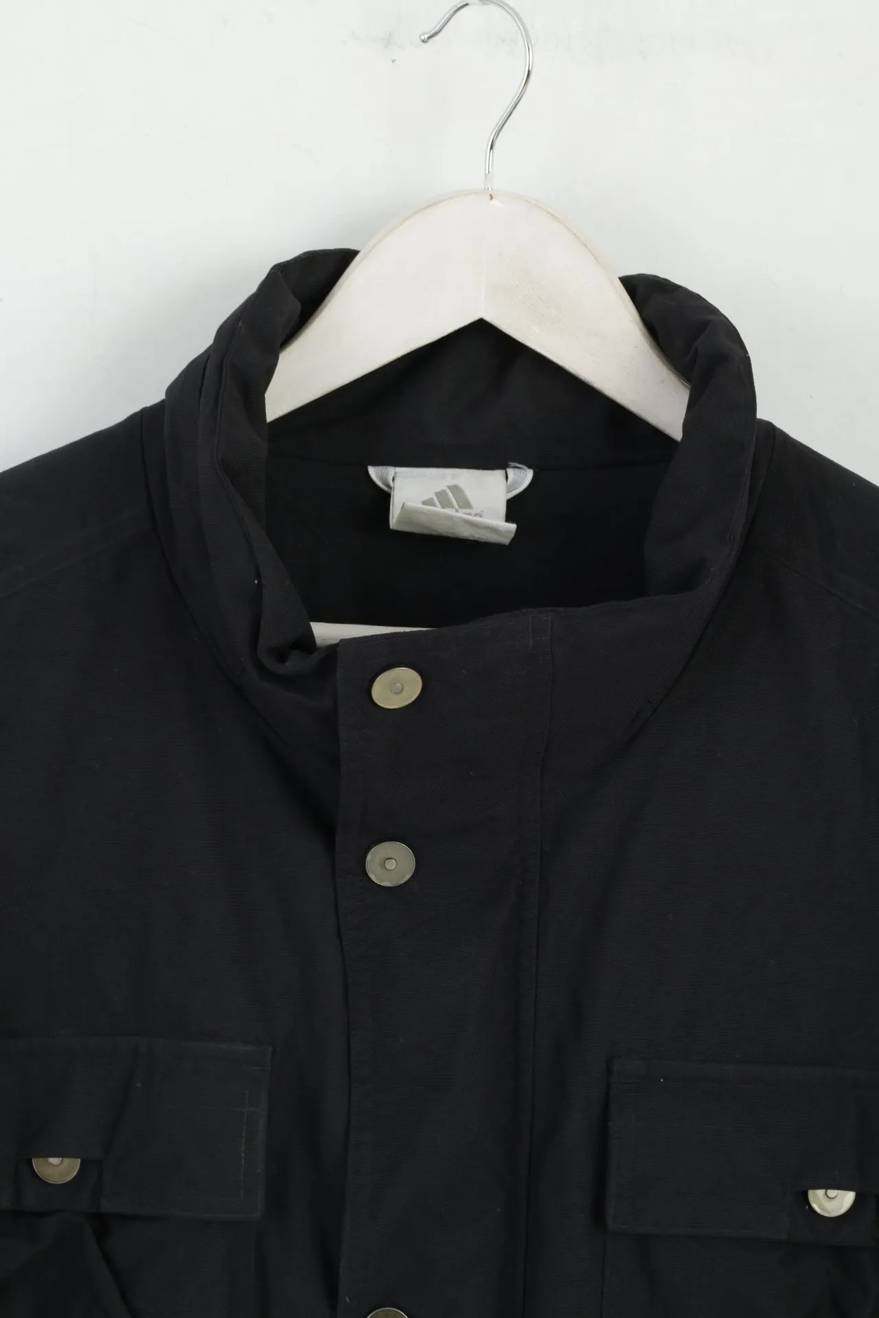 Adidas Men L Jacket Black Nylon Waterproof Full Zipper Multi Pocket Top