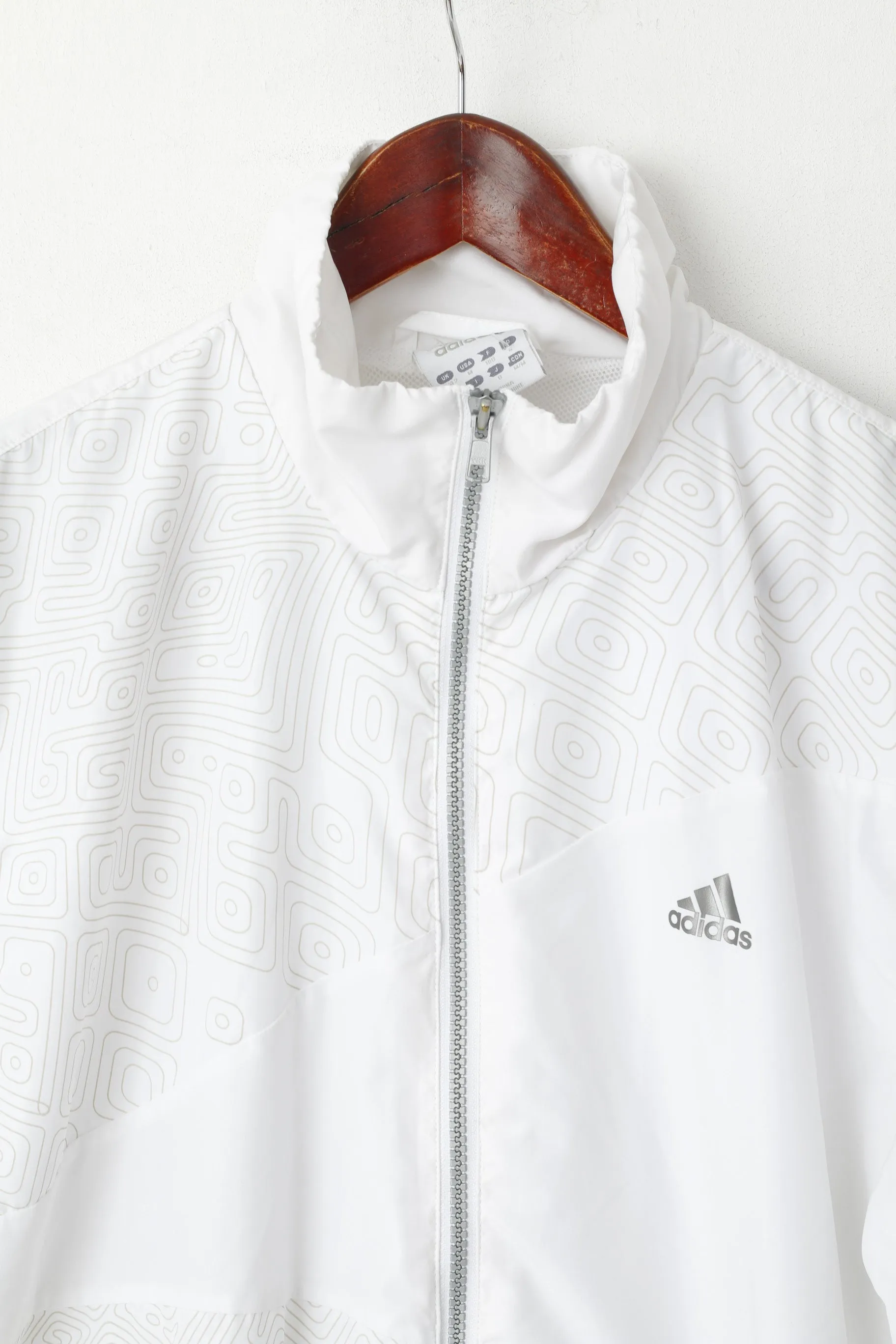 Adidas Men M 180 Jacket White Shiny Bomber Activewear Full Zipper Mesh Lined Top