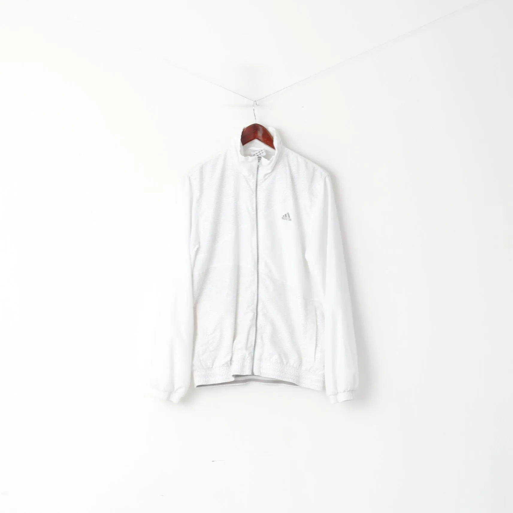Adidas Men M 180 Jacket White Shiny Bomber Activewear Full Zipper Mesh Lined Top