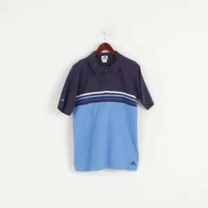 Adidas Men M Polo Shirt Navy Blue Cotton Vintage 00' Zip Neck Sportswear Top