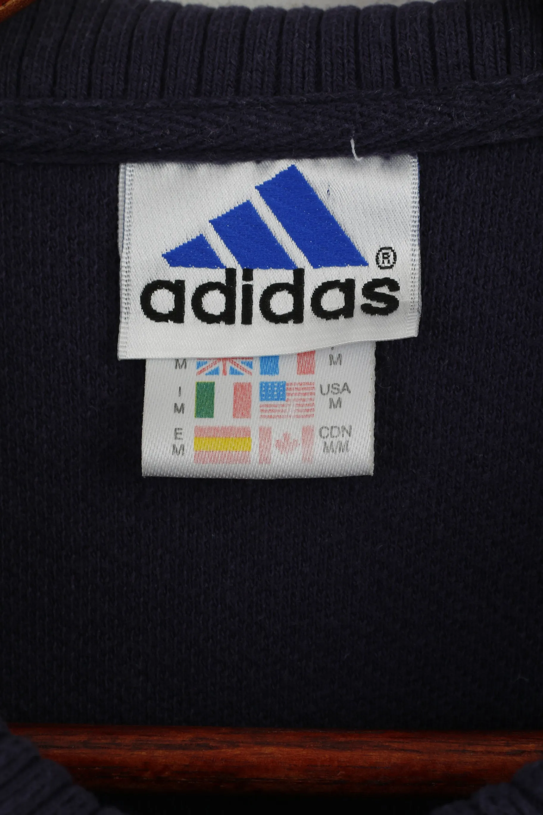 Adidas Men M Polo Shirt Navy Blue Cotton Vintage 00' Zip Neck Sportswear Top