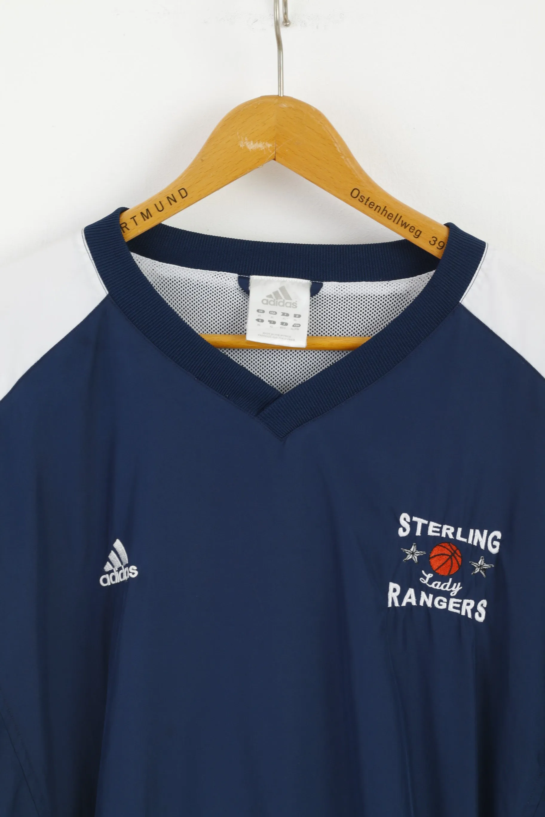 Adidas Men XL Pullover Jacket Sterling Lady Rangers Blue V Neck Activewear Top