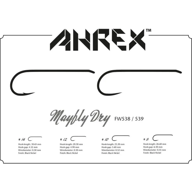 Ahrex FW538 Mayfly Dry Barbed Hooks