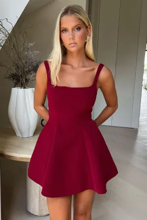 Alice Square Neck Mini Dress - Burgundy