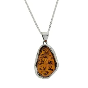 Amber Sterling Silver Large Pendant & Chain