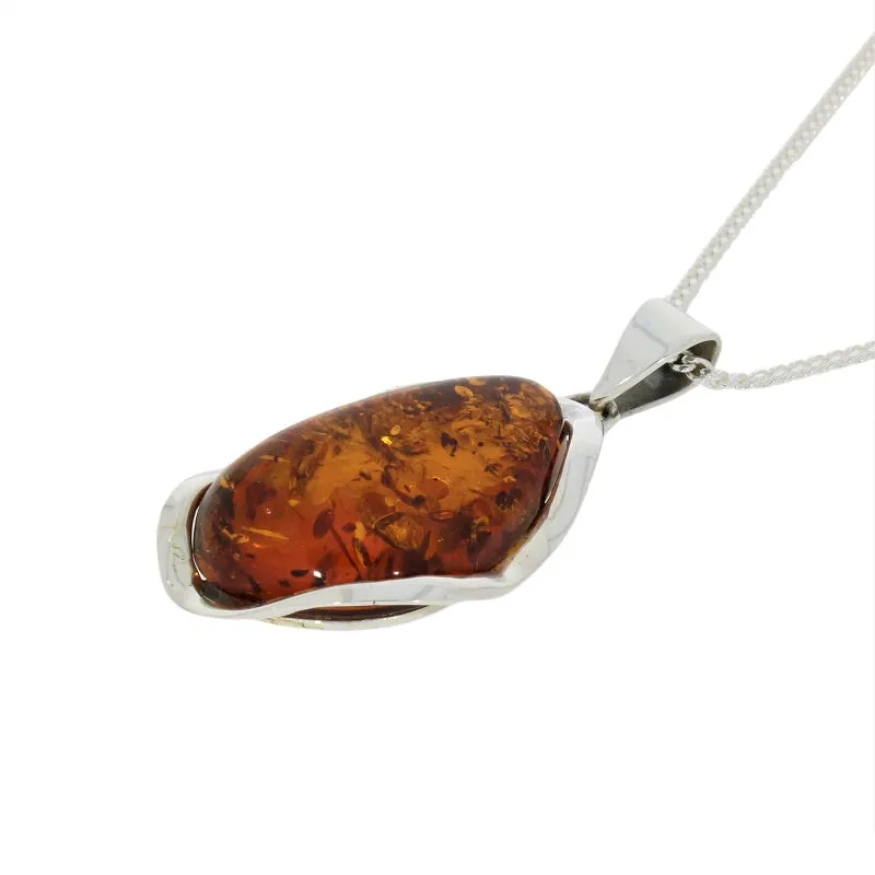 Amber Sterling Silver Large Pendant & Chain