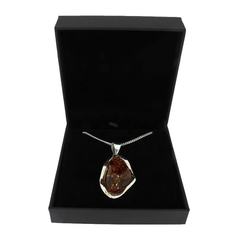 Amber Sterling Silver Large Pendant & Chain