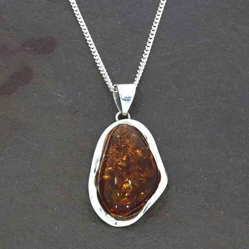 Amber Sterling Silver Large Pendant & Chain