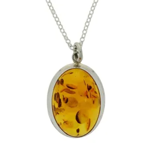 Amber Sterling Silver Oval Pendant & Chain