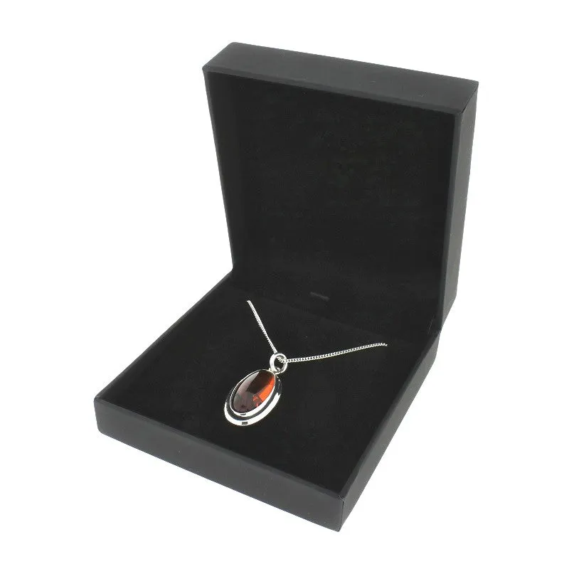 Amber Sterling Silver Oval Pendant & Chain