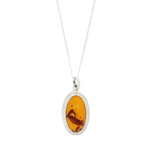 Amber Sterling Silver Oval Pendant & Chain