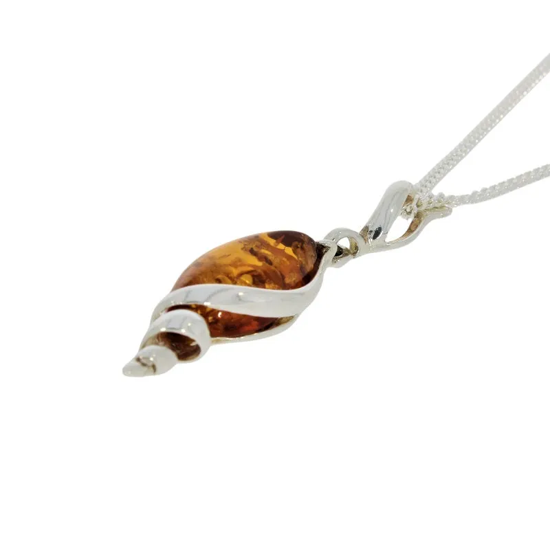 Amber Sterling Silver Pendant & Chain