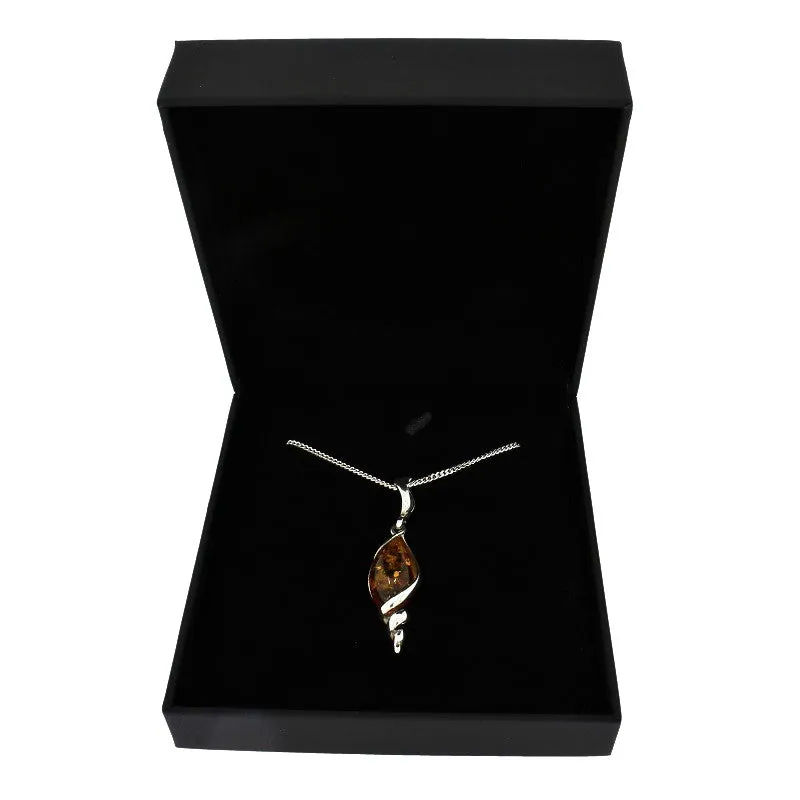 Amber Sterling Silver Pendant & Chain