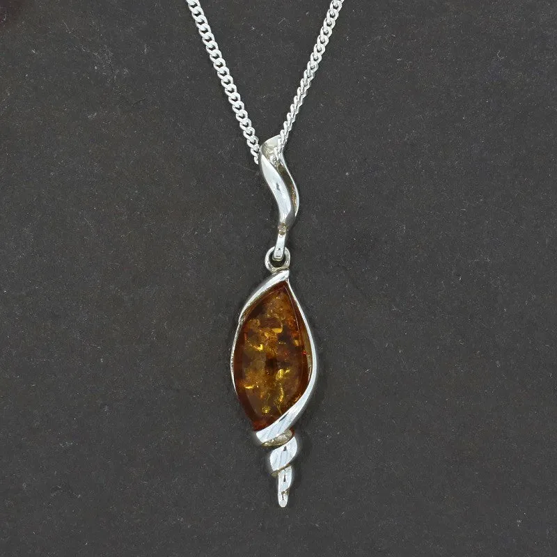 Amber Sterling Silver Pendant & Chain