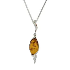 Amber Sterling Silver Pendant & Chain