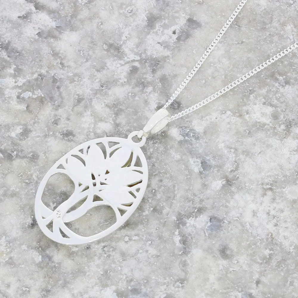 Amber Sterling Silver Tree of Life Pendant & Chain