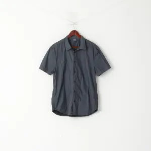 Armani Exchange Men L Casual Shirt Graphite Cotton Detailed BUtton Short Sleeve Top