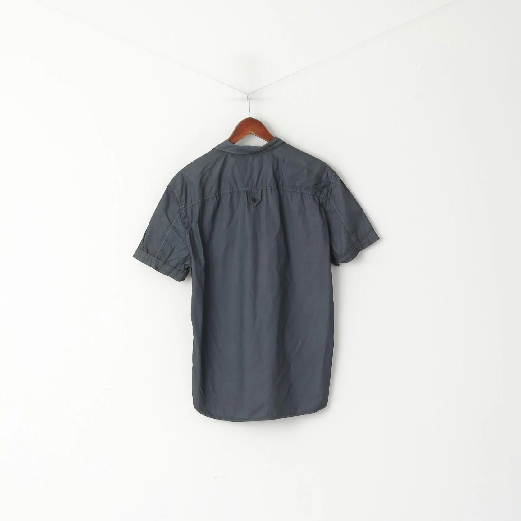 Armani Exchange Men L Casual Shirt Graphite Cotton Detailed BUtton Short Sleeve Top