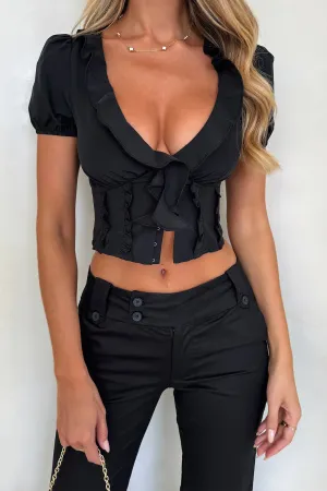 Avika Frill Neckline Top - Black