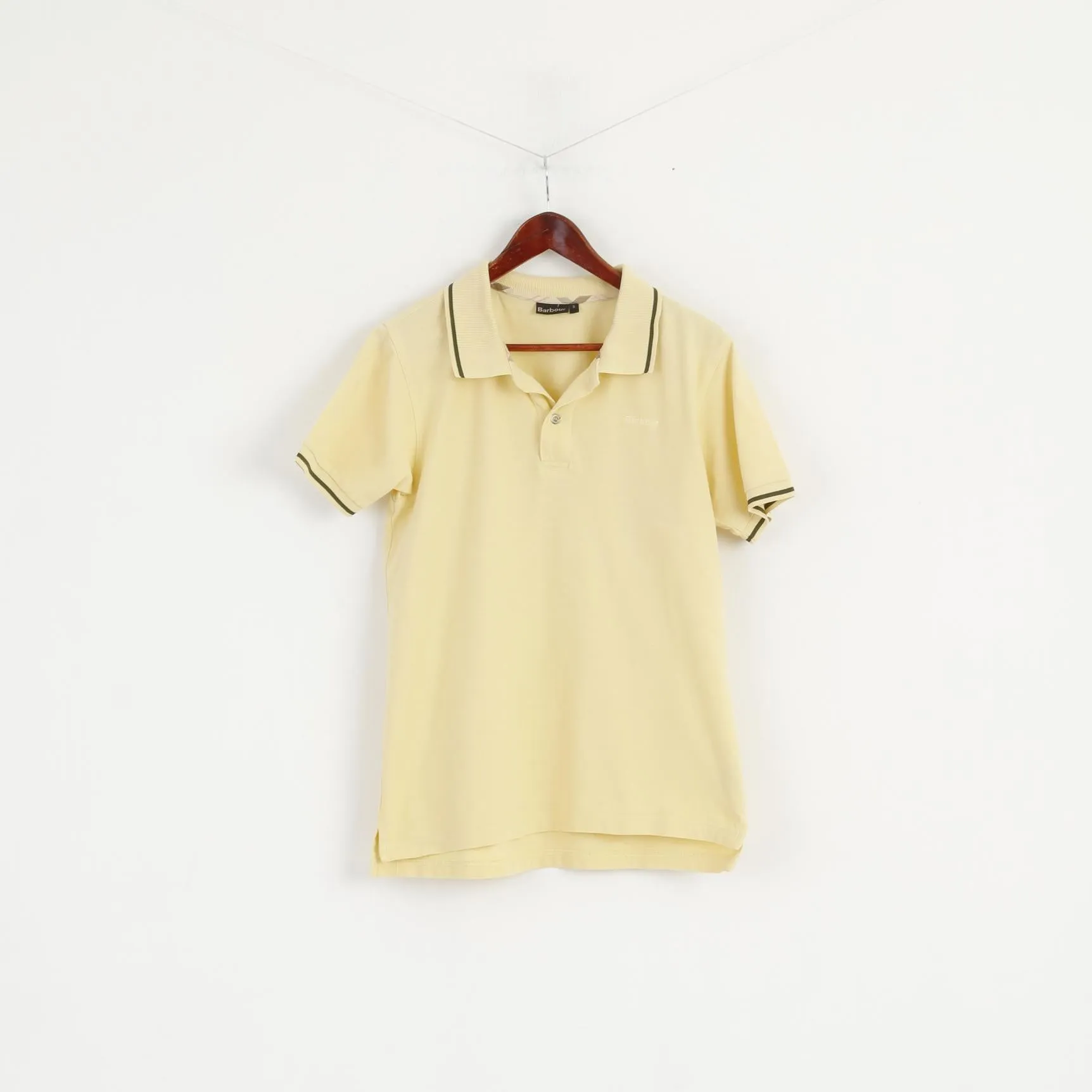 Barbour Men S Polo Shirt Yellow Cotton Detailed Buttons Plain Top