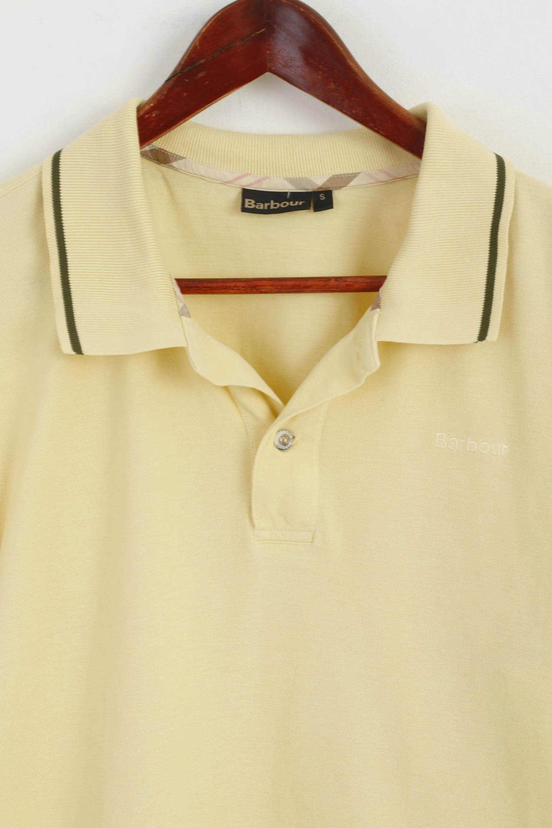 Barbour Men S Polo Shirt Yellow Cotton Detailed Buttons Plain Top