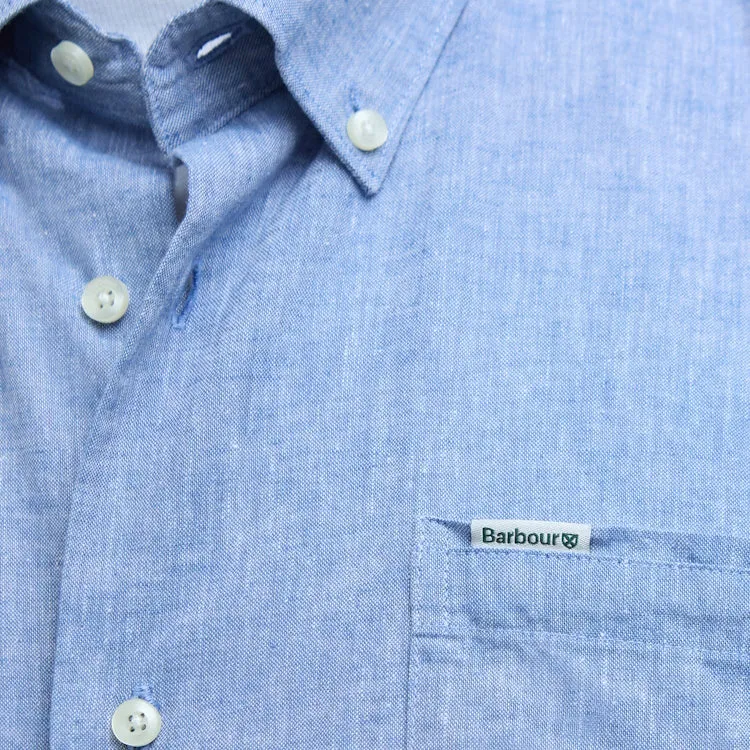 Barbour Nelson Short Sleeved Linen Blend Regular Fit Shirt - Blue
