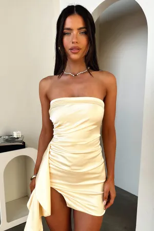 Beverly Satin Strapless Mini Dress - Yellow