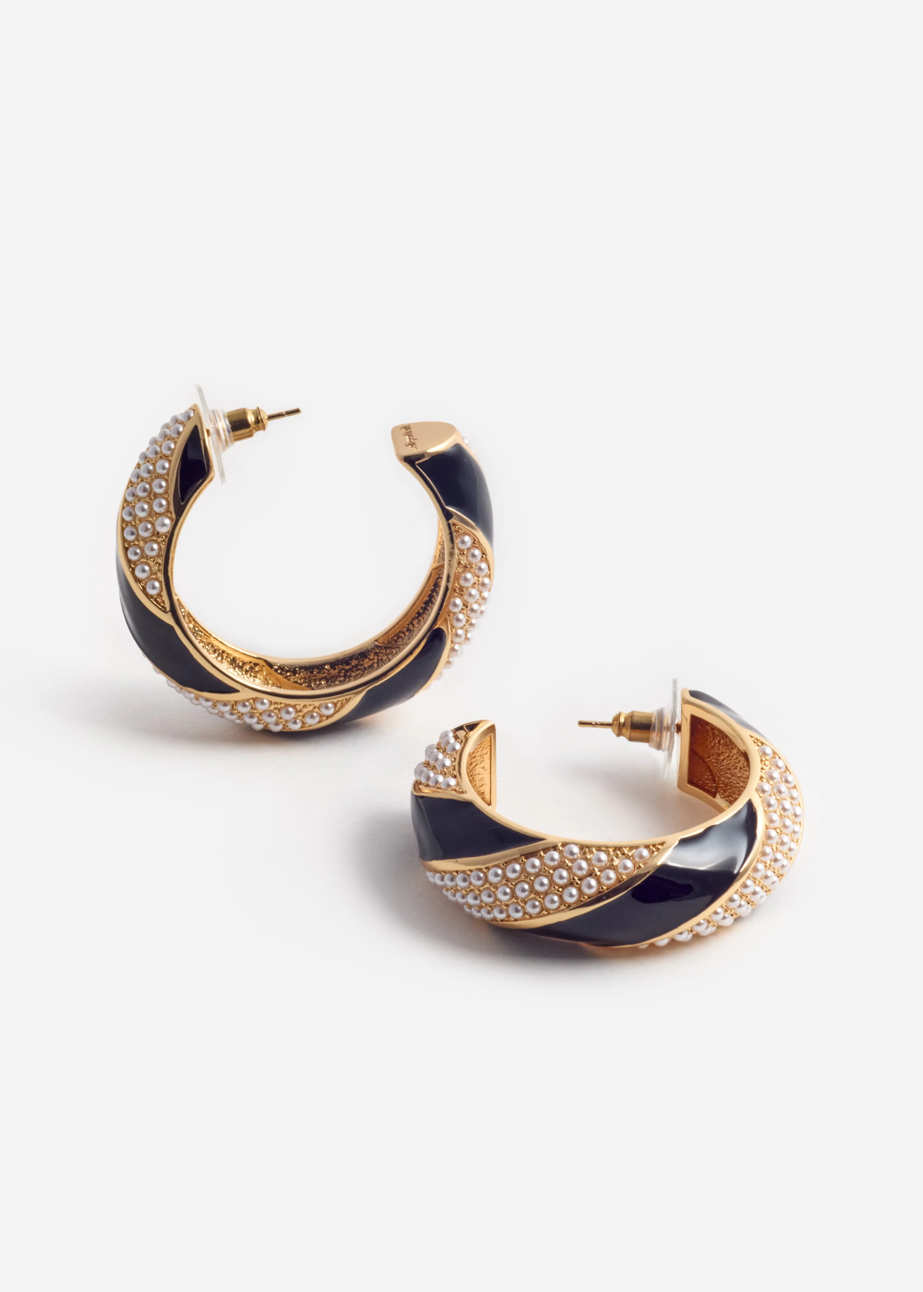 Black And Gold Pearl Hoop Earrings Self Portrait