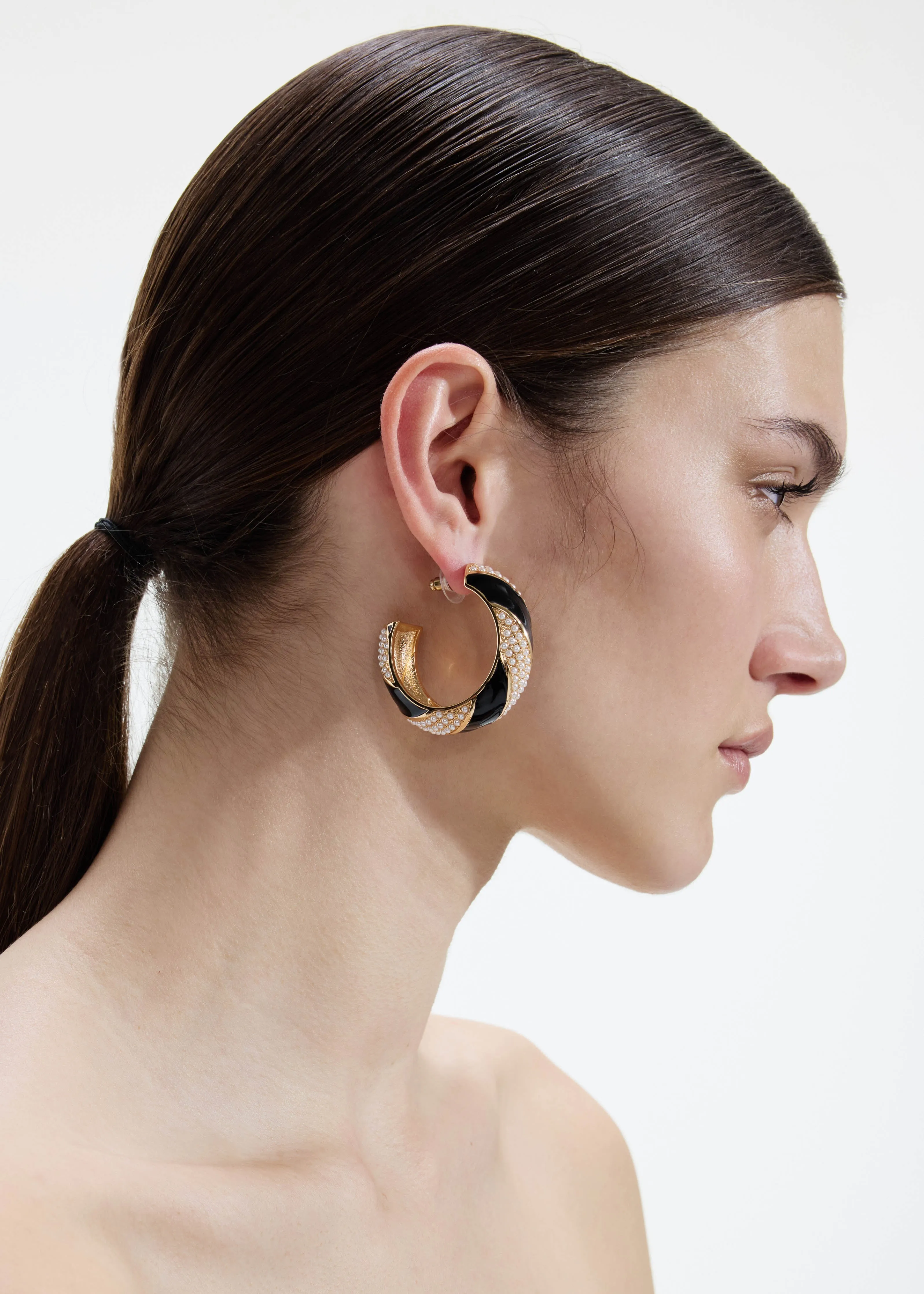 Black And Gold Pearl Hoop Earrings Self Portrait