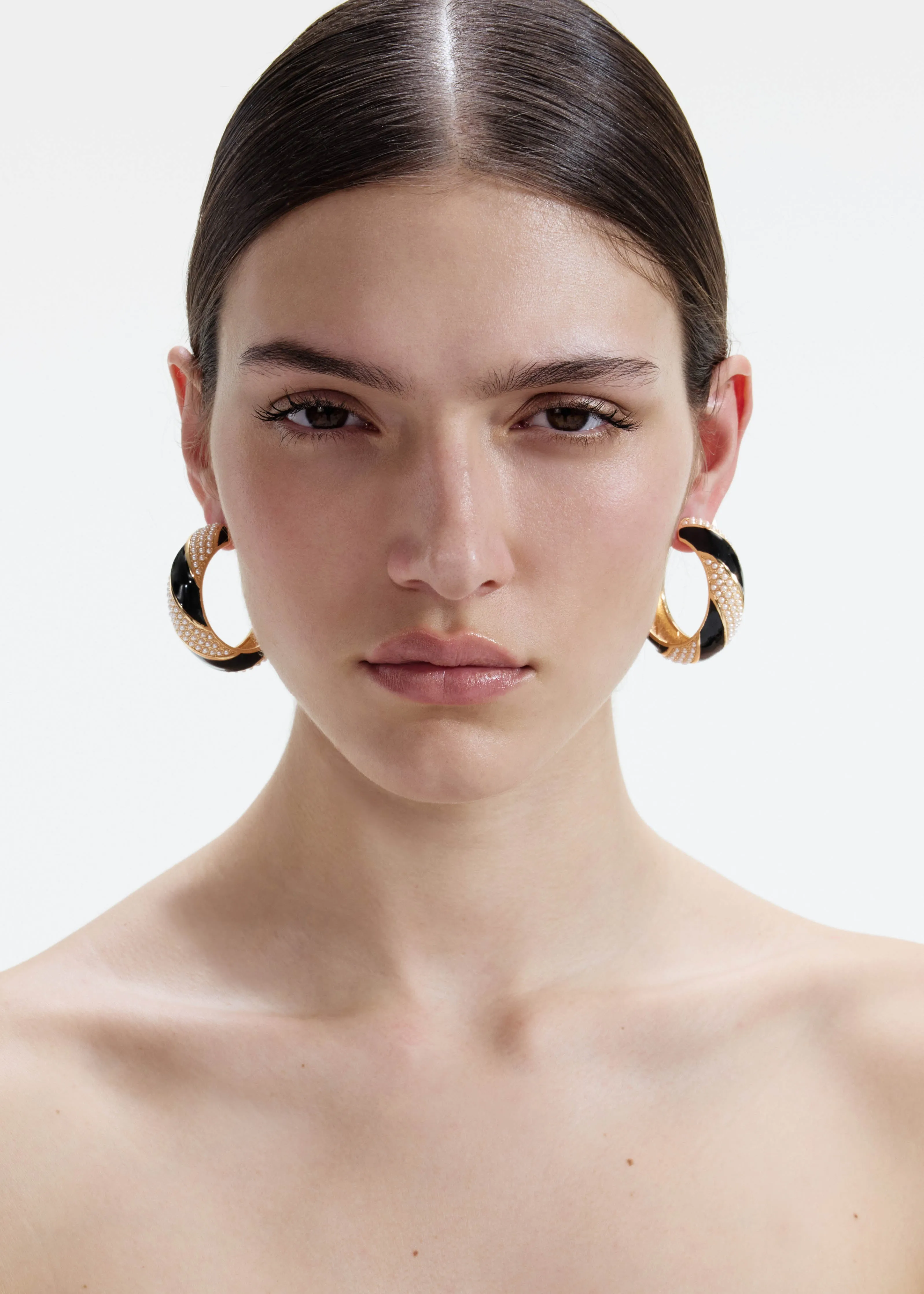Black And Gold Pearl Hoop Earrings Self Portrait