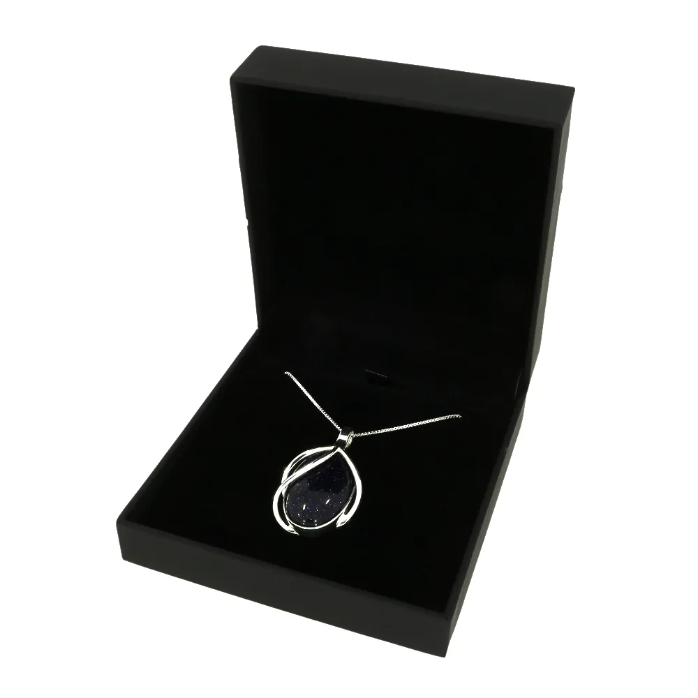 Blue Goldstone Sterling Silver Oval Pendant & Chain