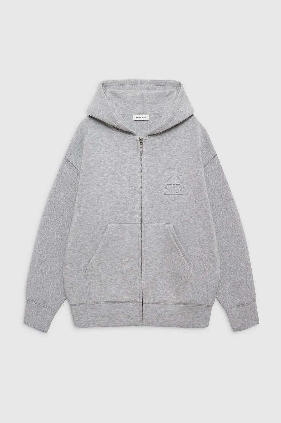 Bond Zip Up Hoodie Framed Monogram - Heather Grey -ANINE BING