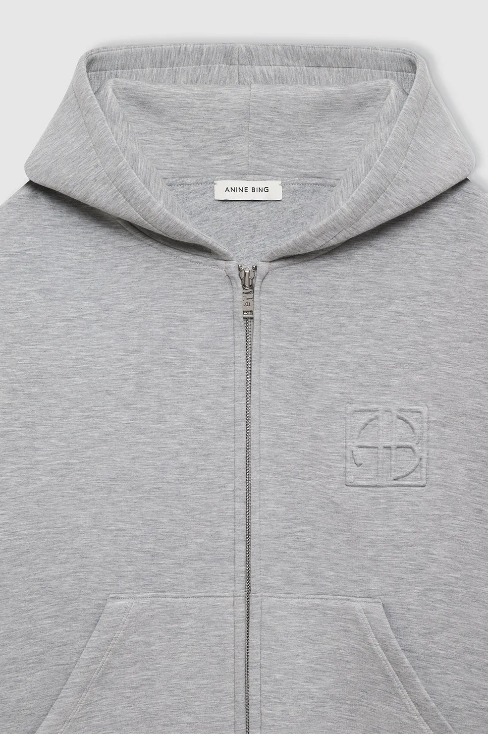 Bond Zip Up Hoodie Framed Monogram - Heather Grey -ANINE BING