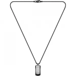Boss Jewellery Mens Black IP Dog Tag Necklace 1580577