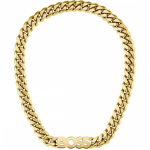 BOSS Jewellery Mens Kassy Gold Plated Stainless Steel Logo Necklace 1580442